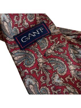 Vintage Necktie Gant Mens Paisley Silk Tie Red & Blue Elegant Design